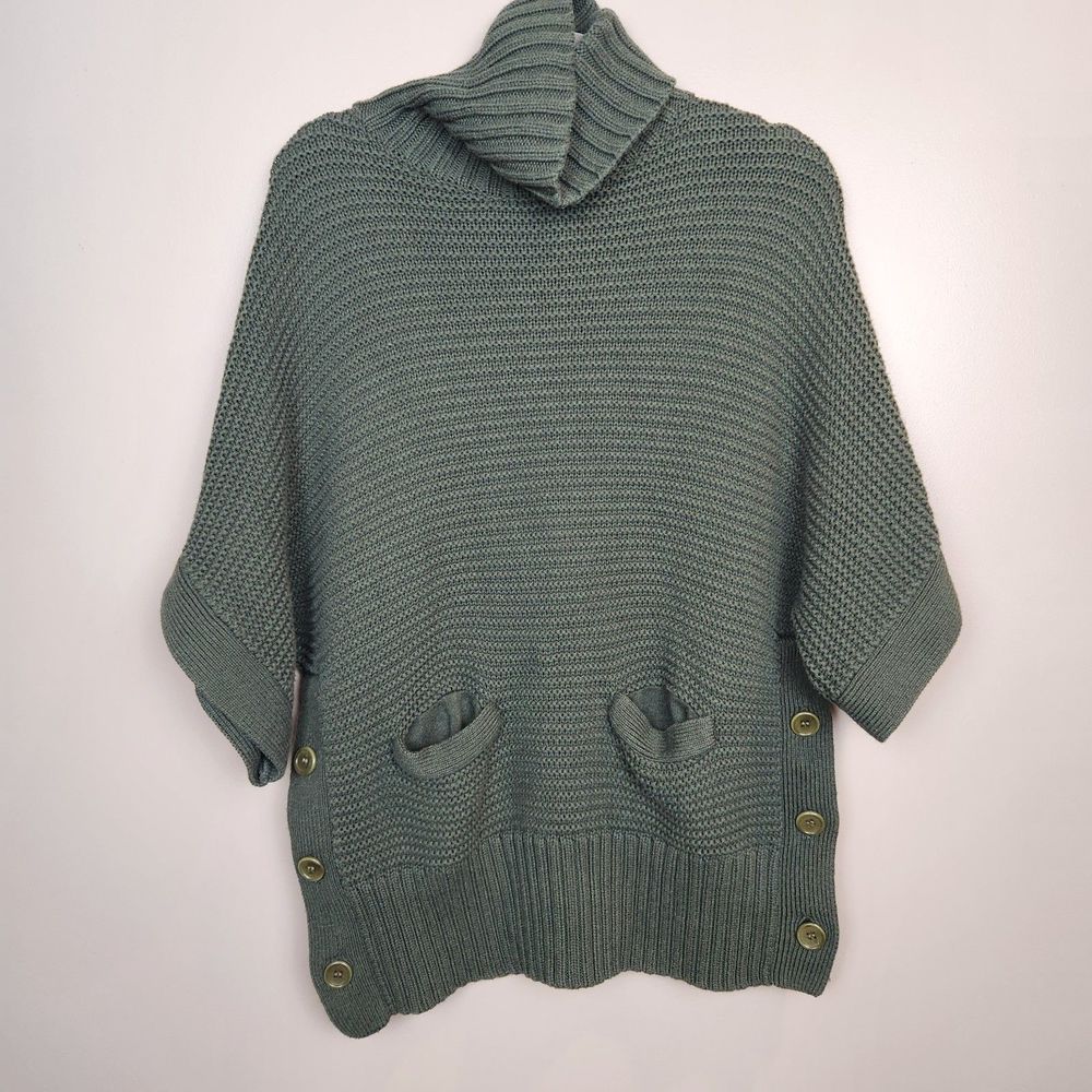 J. Crew Green Knit Turtleneck Poncho Size S Merino Wool Blend Style AR947